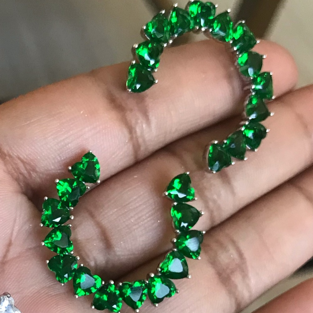 Green Encrusted Heart Hoops